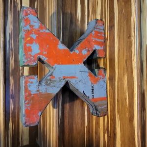 Red Metal Letter "X" Hand Made From Recycled Metal 14.5"